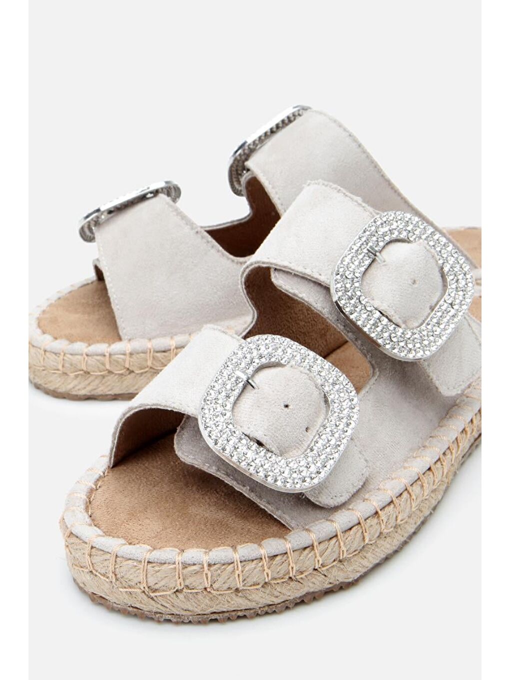 Kadın Bej  Tokalı Kemerli Düz Terlik-5