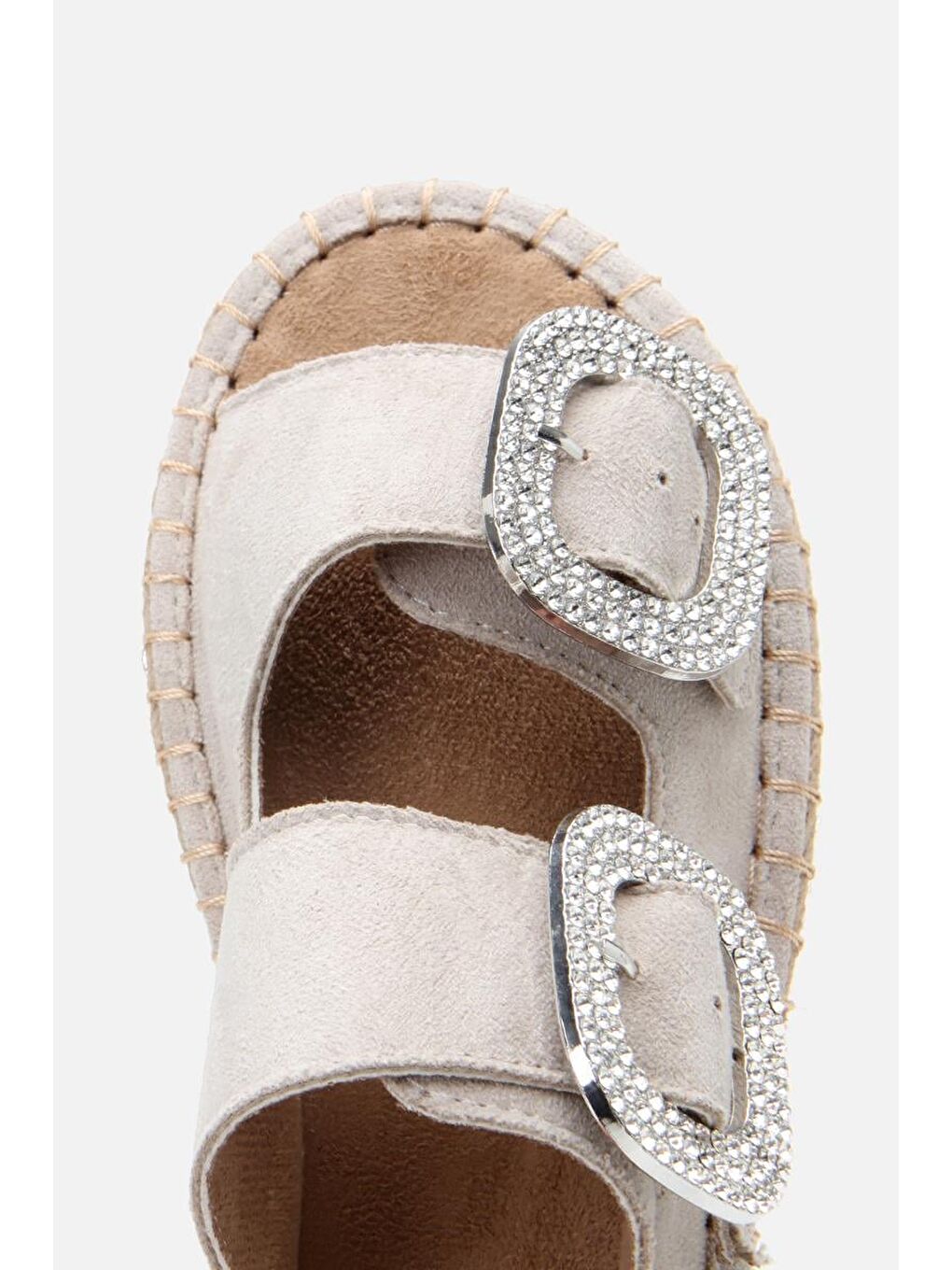 Kadın Bej  Tokalı Kemerli Düz Terlik-6