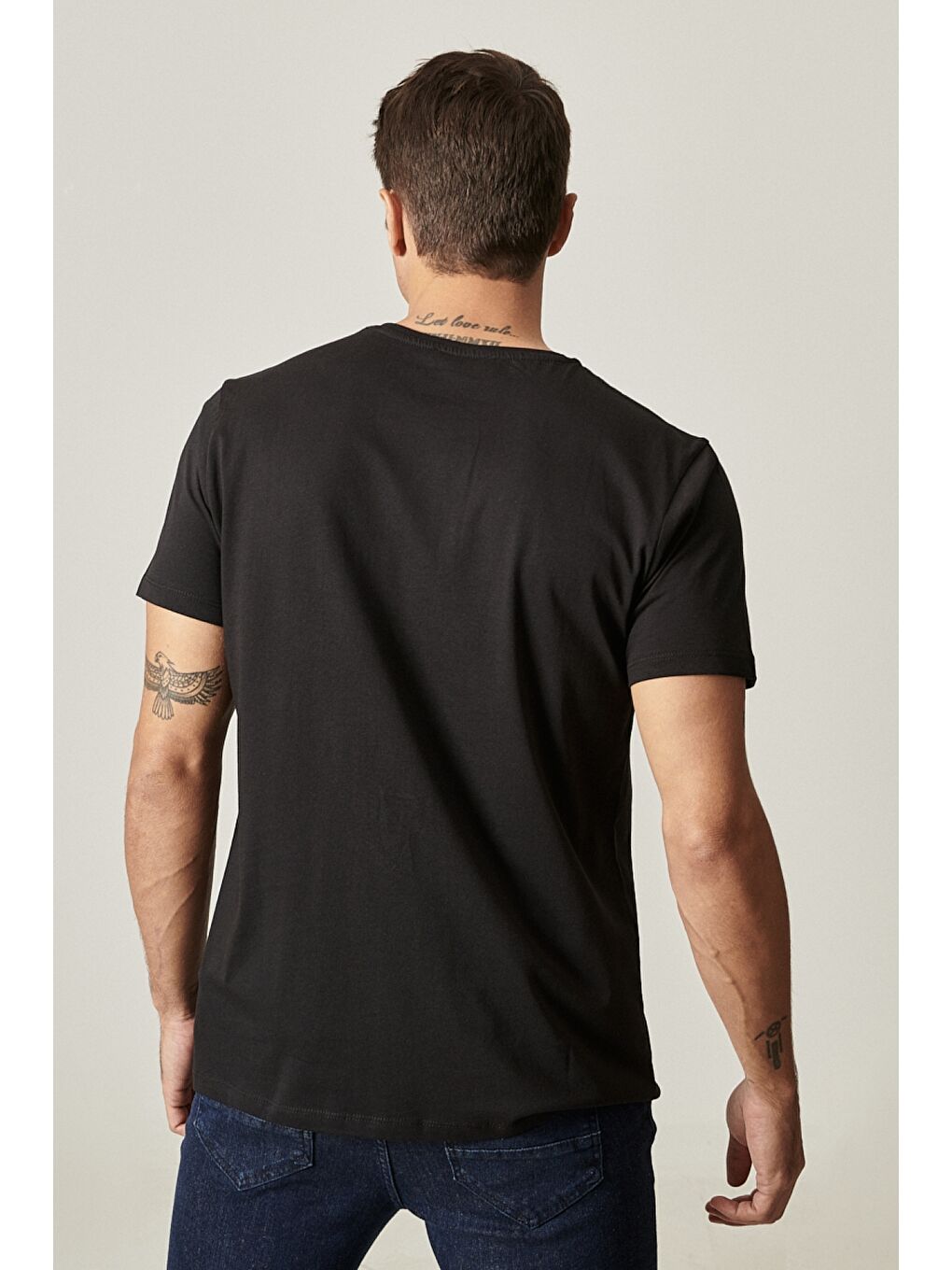 Erkek Siyah-Haki-Gri Melanj Slim Fit Bisiklet Yaka 3'lü Düz Tişört Paketi-2