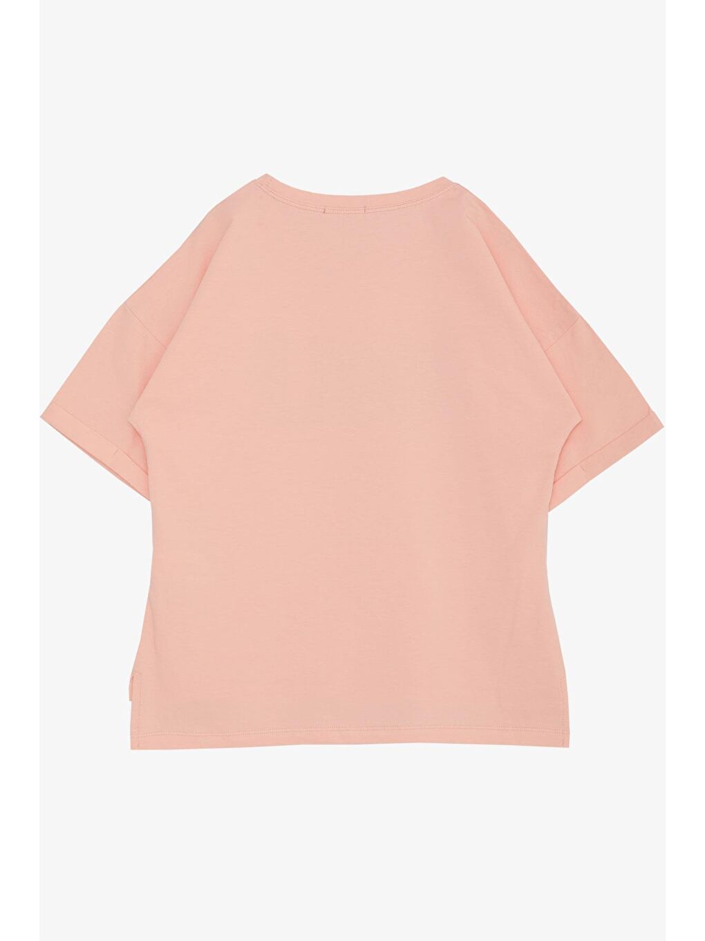 Pembe Kız Çocuk Tişört Smile Yazı Baskılı Taşlı Somon (9-16 Yaş)-1