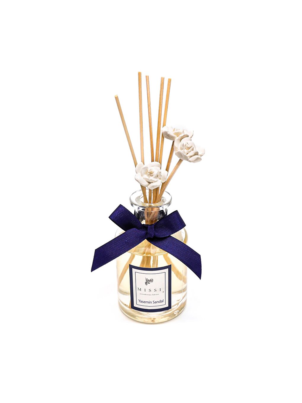 Ekru 200 ml Silindir Şişe Bambu Çubuklu Yasemin Sandal Oda Kokusu-1