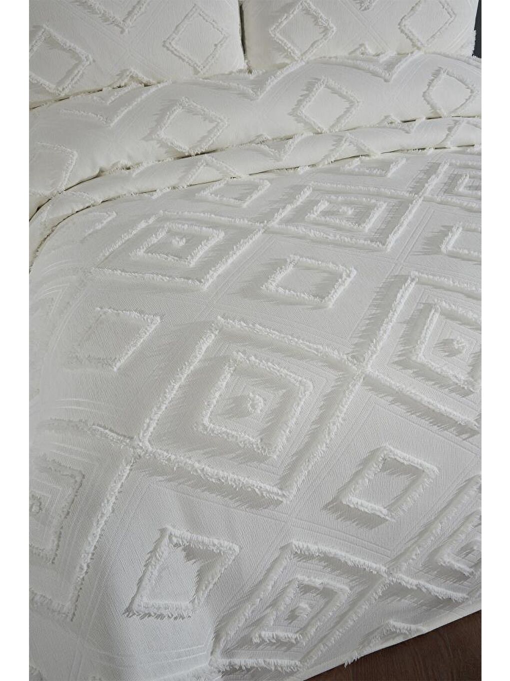 Ekru Samira 3 Parça Çift Kişilik Pike Takımı Krem-1