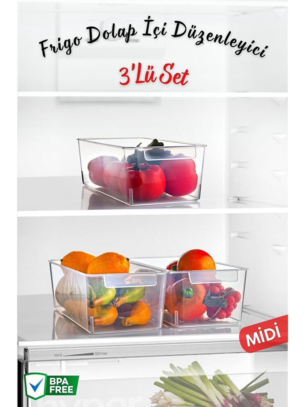 Nandy Home Renksiz Frigo Midi Buzdolabı & Dolap Içi Düzenleyici Organizer 3 Adet