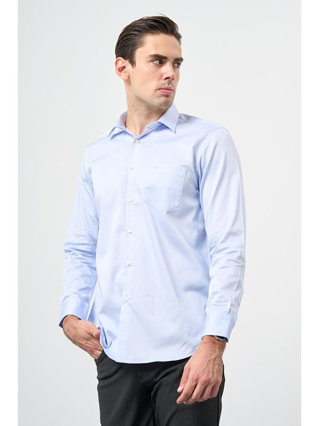 Mavi Uzun Kol Düz Bez Ayağı 041 Sert Yaka Classic Comfort Fit Gömlek 1004245323