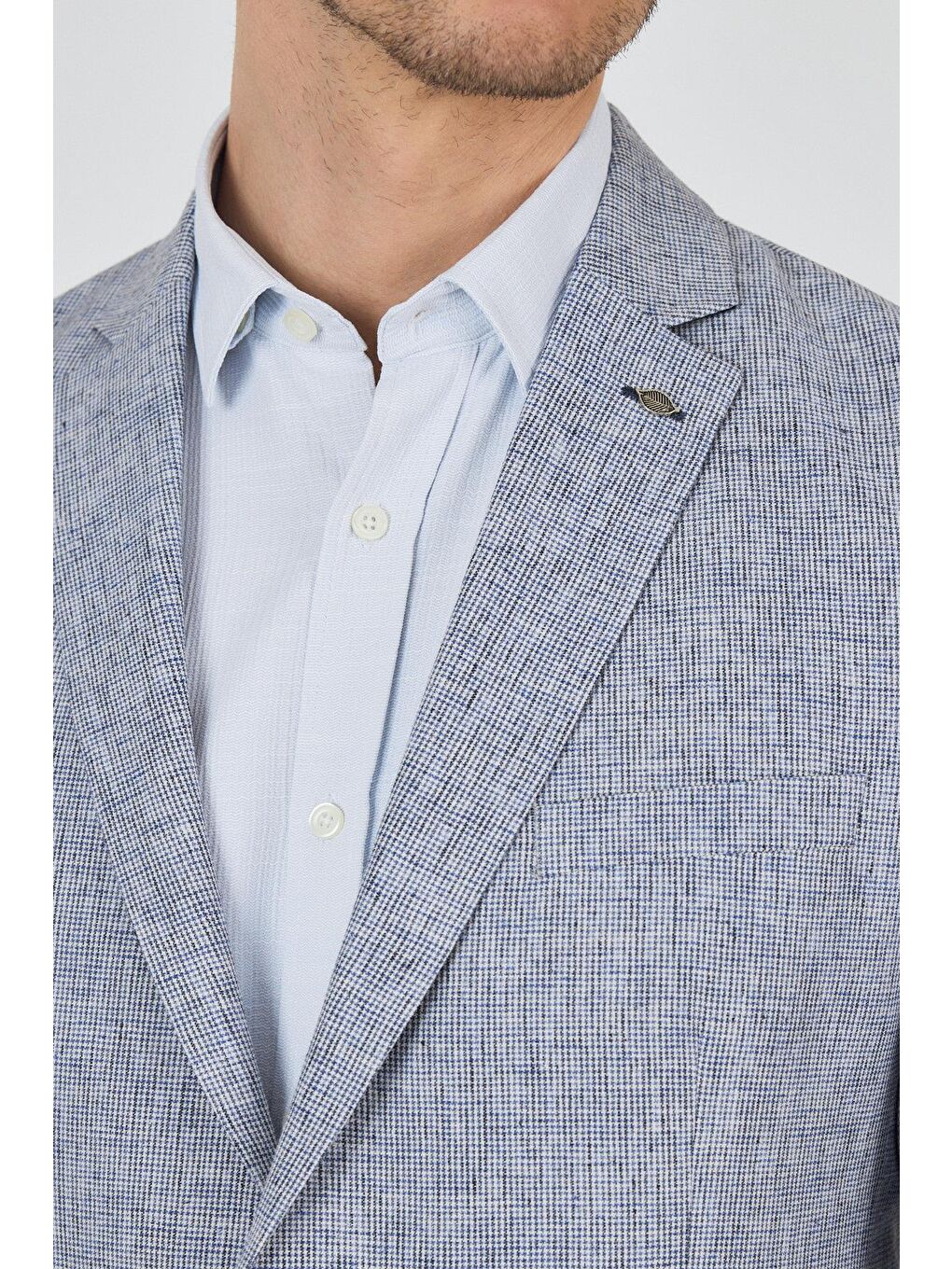 Lacivert Kazayağı Desen Bez Ayağı Mono Yaka Yarım Astar Keten Karışımlı 6 Drop Slim Fit Ceket 1002250102-3