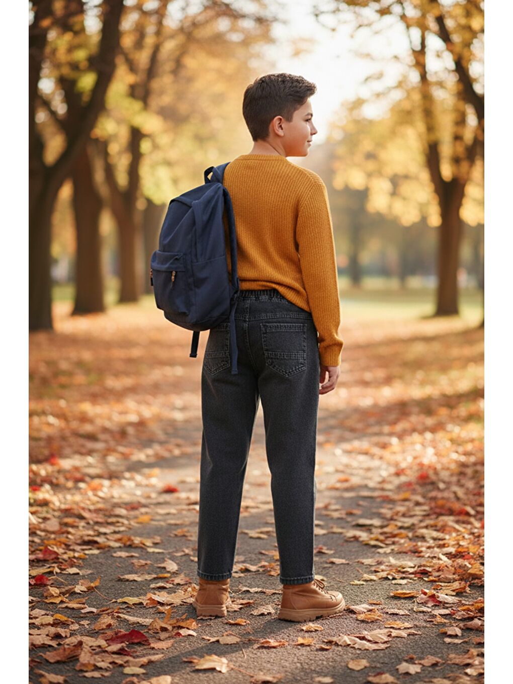 Gri Beli Lastikli Baggy Erkek Çocuk Pantolon-1