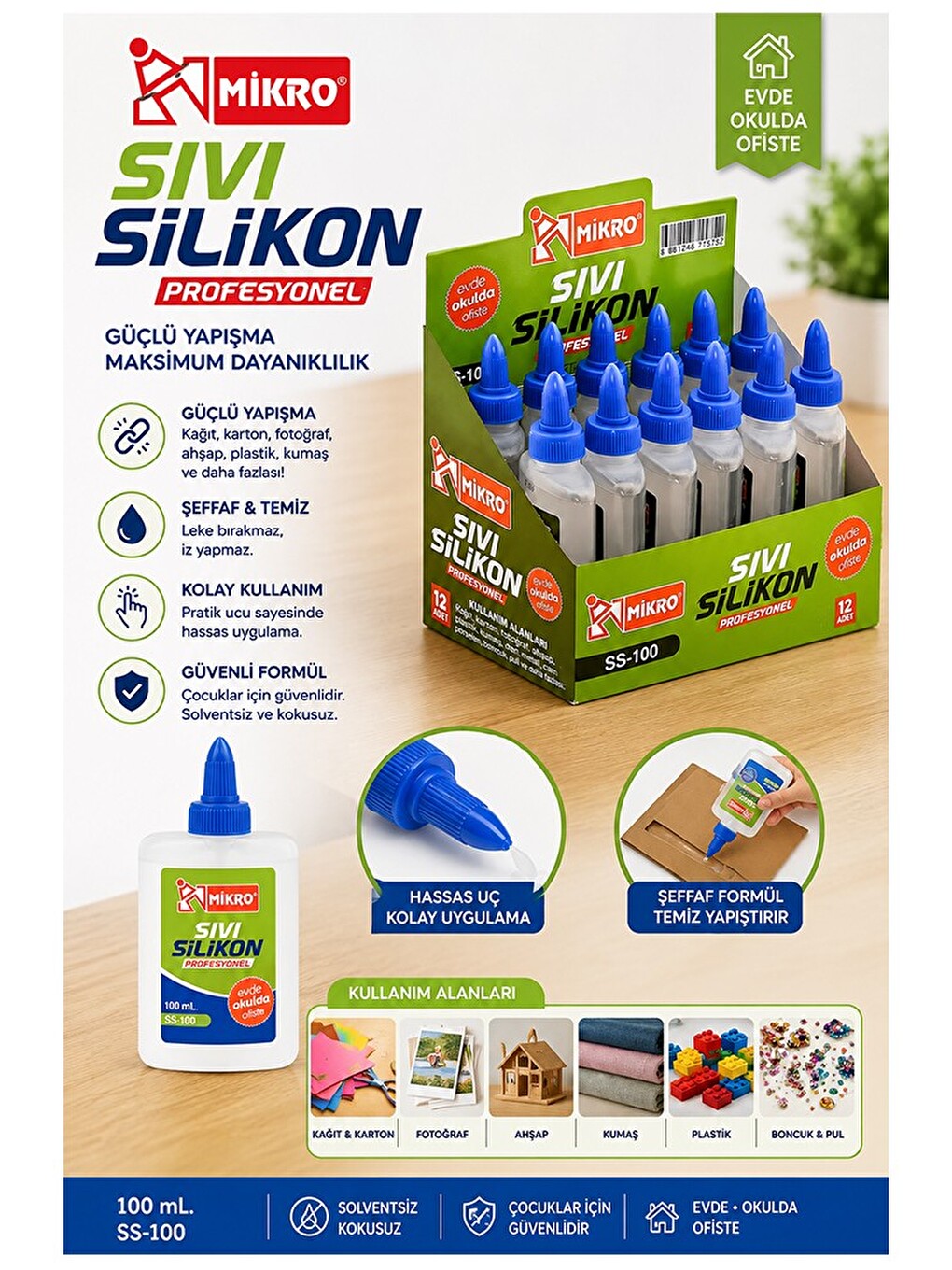 Sıvı Silikon Yapıştırıcı 100 Ml 3 Adet Mikro Silikon Yapıştırıcı Sıvı 100 Gr Plastik Cam Mermer Kağı-4