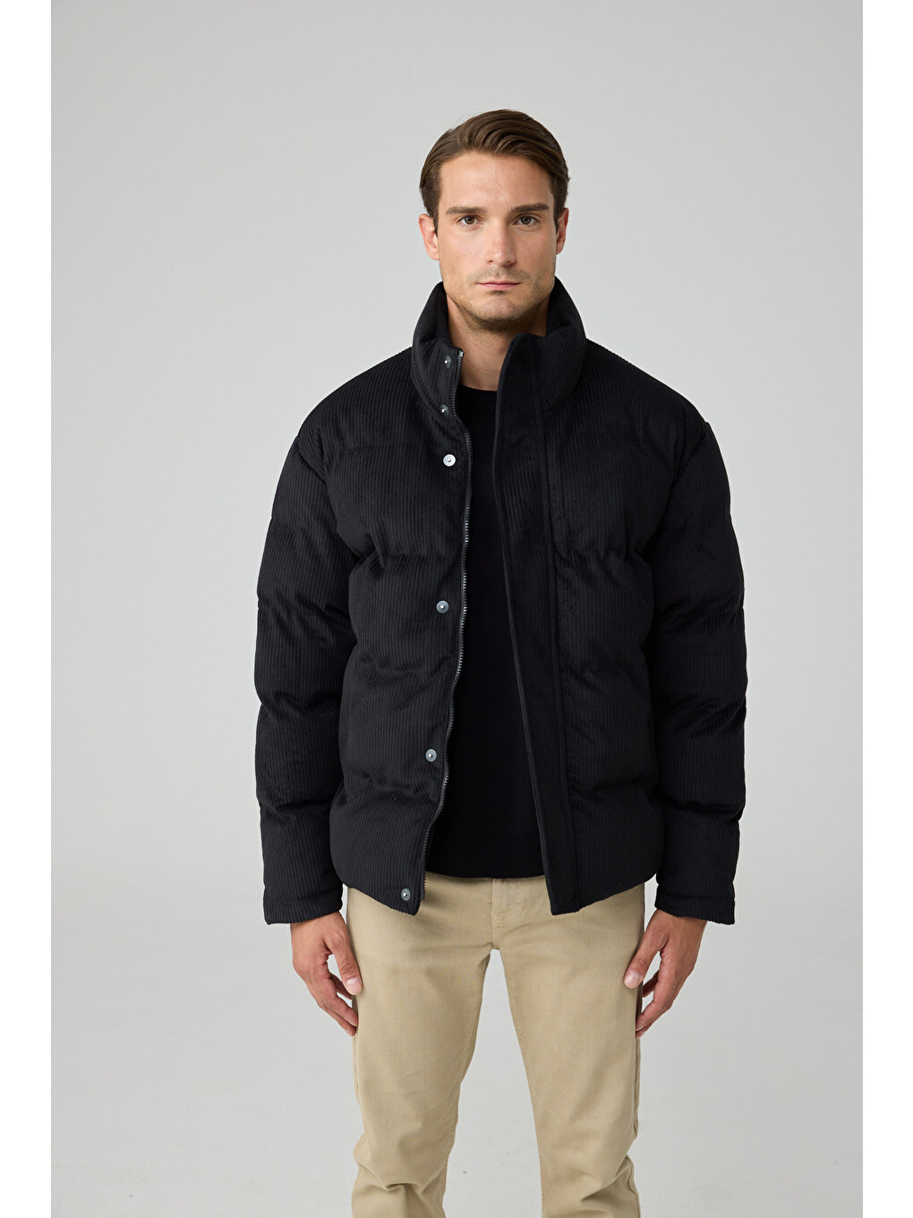 Erkek Su Geçirmez Kadife Puffer Şişme Mont Siyah 4346dngr-1