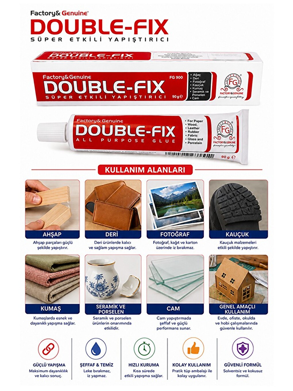 Sıvı Yapıştırıcı 90 Gr Tüp Double-fix Çok Amaçlı Kuvvetli Yapıştırıcı 3 Adet Okul Büro Yapıştırıcısı-2