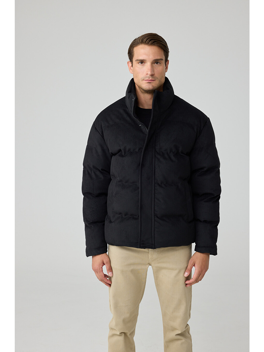 Erkek Su Geçirmez Kadife Puffer Şişme Mont Siyah 4346dngr-2