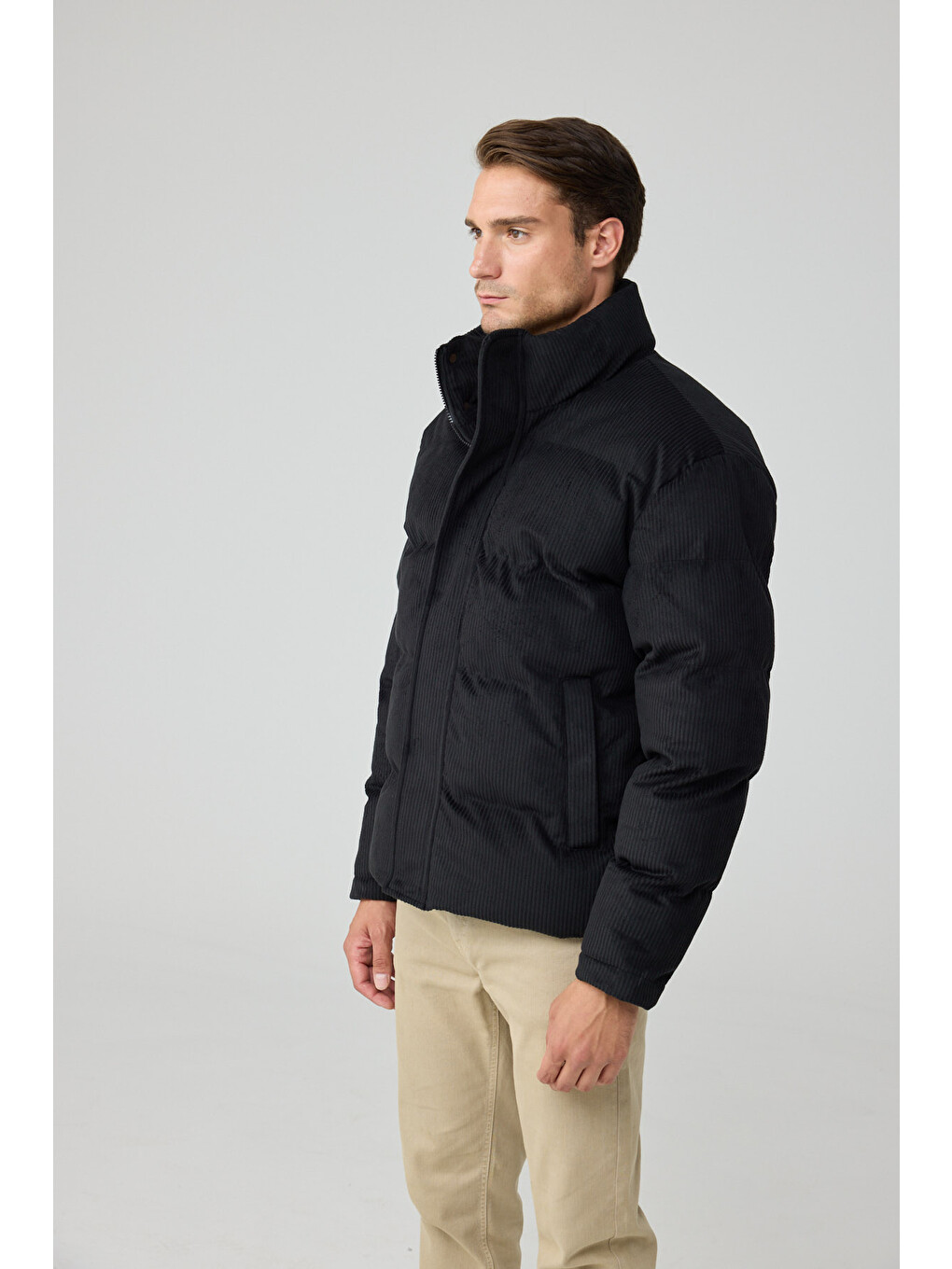 Erkek Su Geçirmez Kadife Puffer Şişme Mont Siyah 4346dngr-3