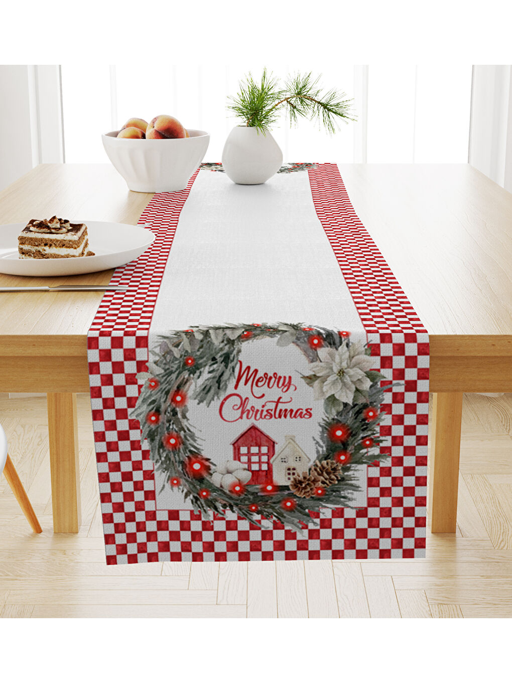 Kırmızı Kadife Dokulu Yılbaşı Temalı Runner 40x140 cm-1