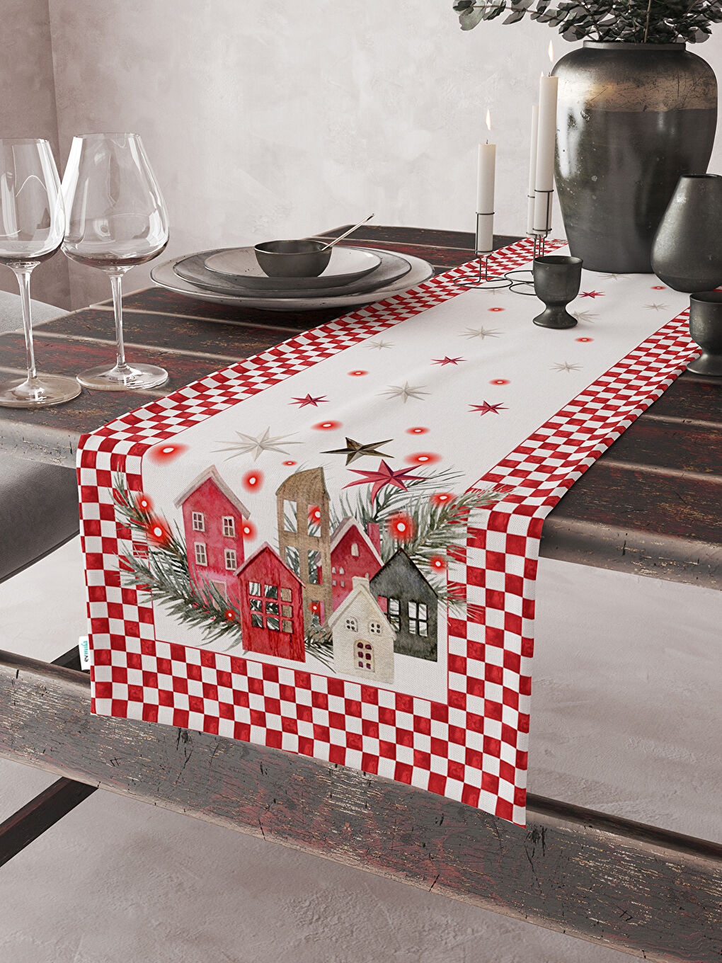 Kırmızı Kadife Dokulu Yılbaşı Temalı Runner 40x140 cm