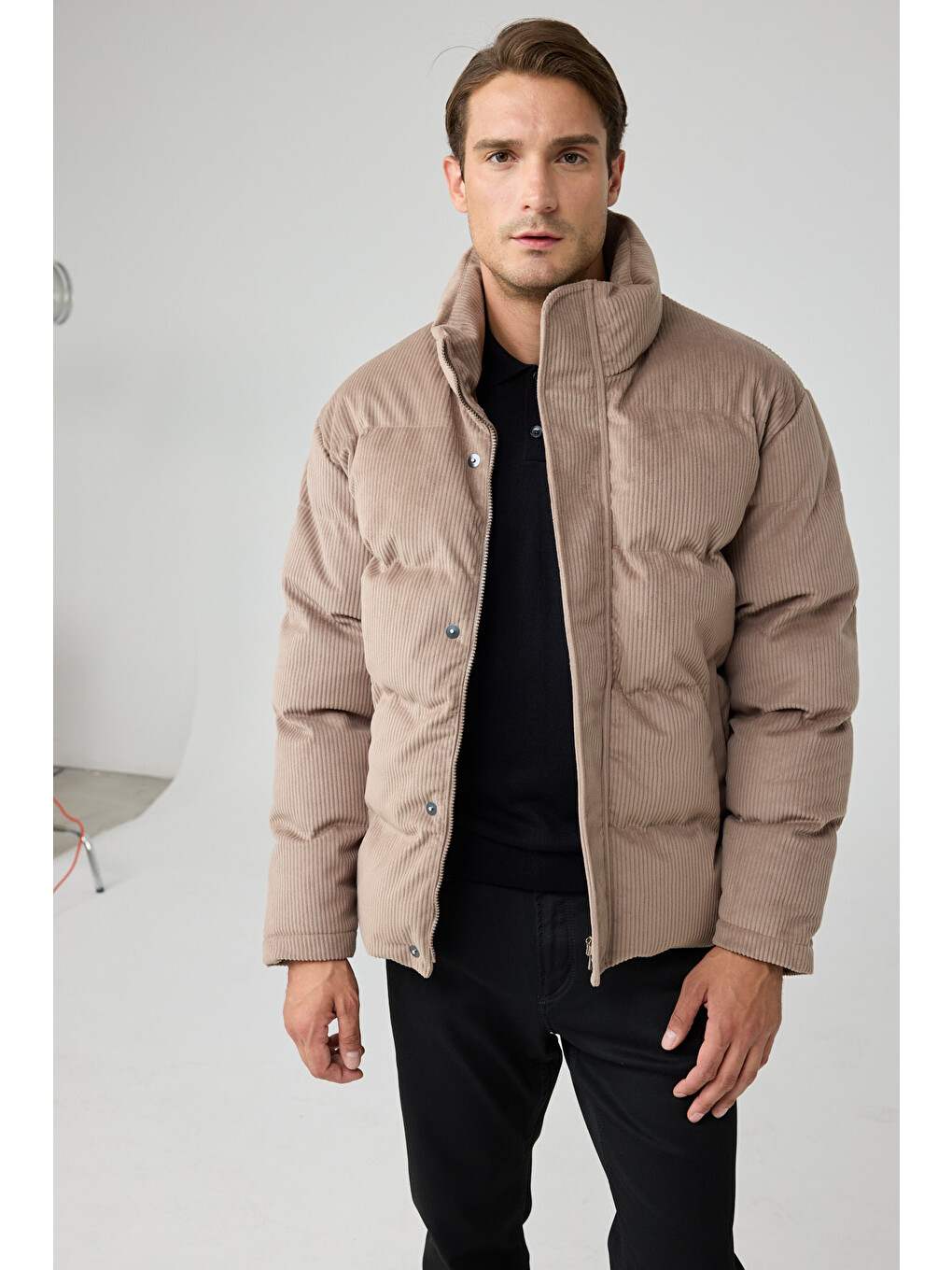 Erkek Su Geçirmez Kadife Puffer Şişme Mont Bej 4346dngr