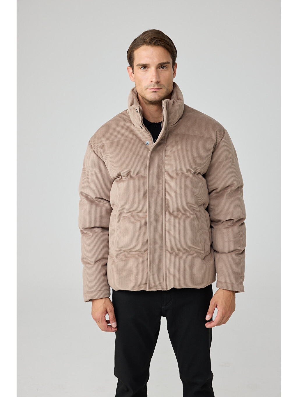 Erkek Su Geçirmez Kadife Puffer Şişme Mont Bej 4346dngr-1