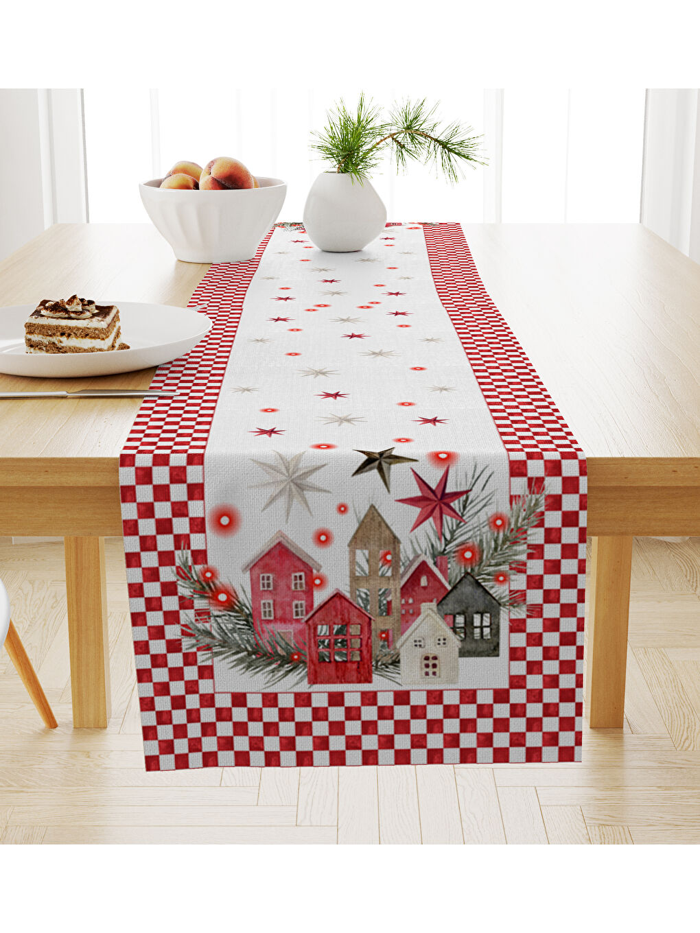 Kırmızı Kadife Dokulu Yılbaşı Temalı Runner 40x140 cm-1