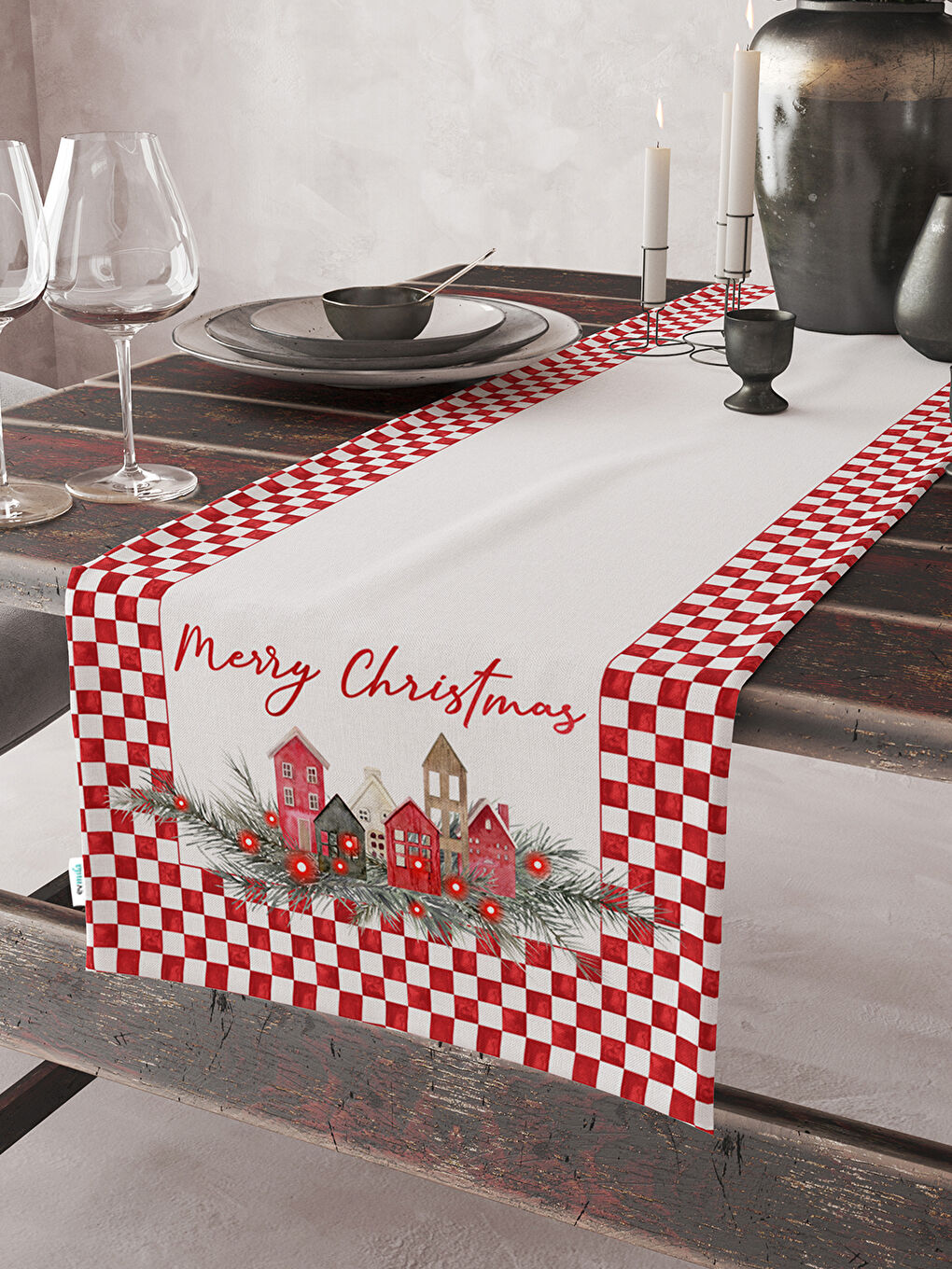 Karışık Kadife Dokulu Yılbaşı Temalı Runner 40x140 cm