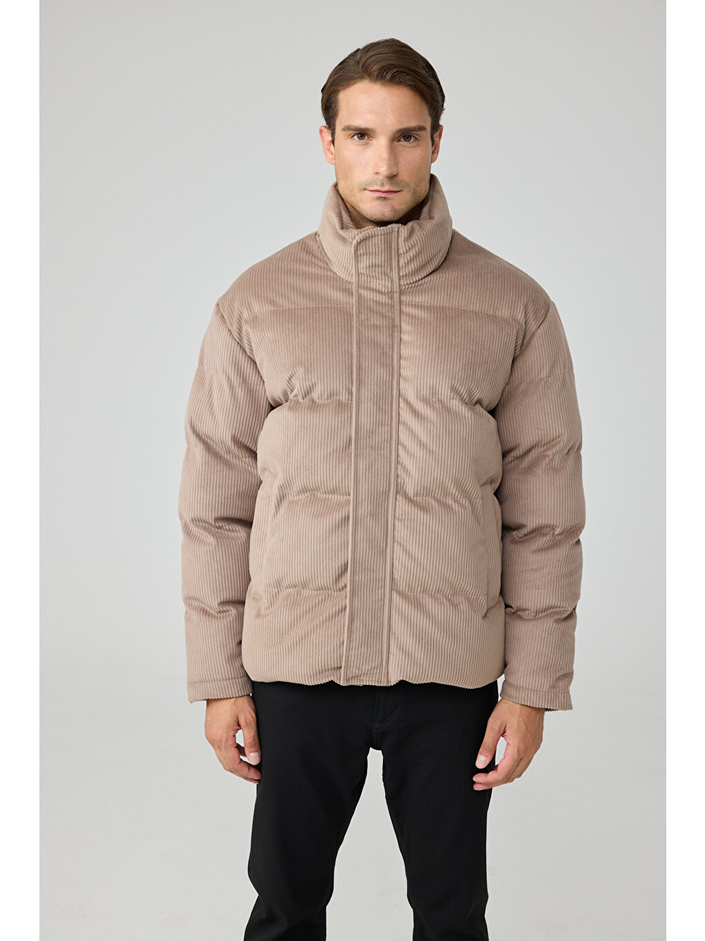 Erkek Su Geçirmez Kadife Puffer Şişme Mont Bej 4346dngr-4