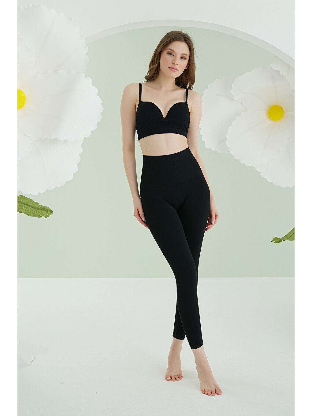 Siyah Dikişsiz Yüksek Bel Toparlayıcı Tayt-2