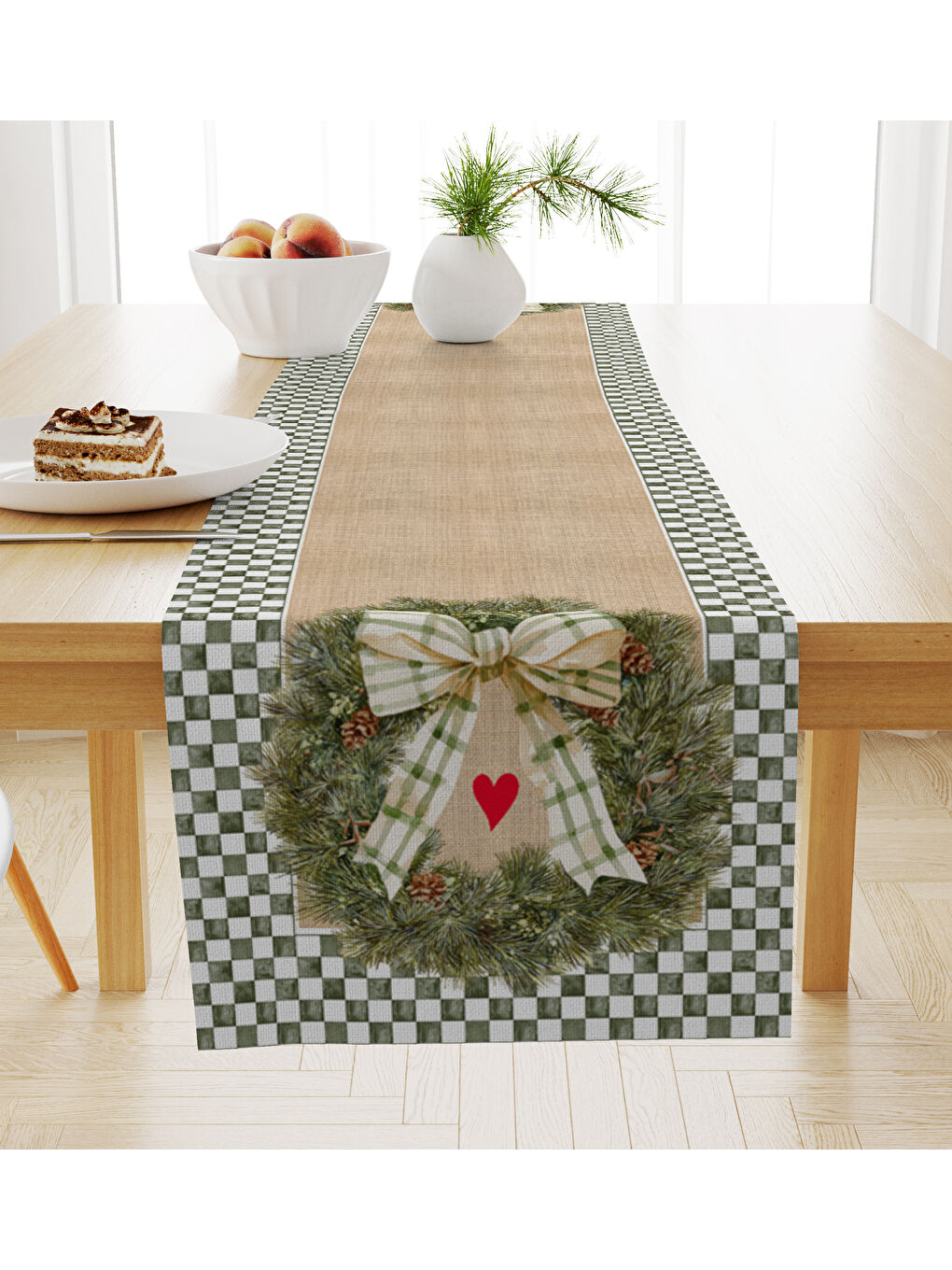 Yeşil Kadife Dokulu Yılbaşı Temalı Runner 40x140 cm-1