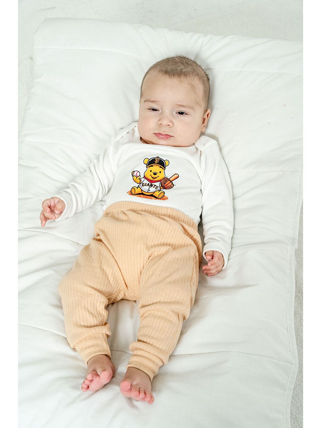 Bej Erkek Bebek Ayıcık Baskılı Zıbınlı 3’lü Mevsimlik Takım-2