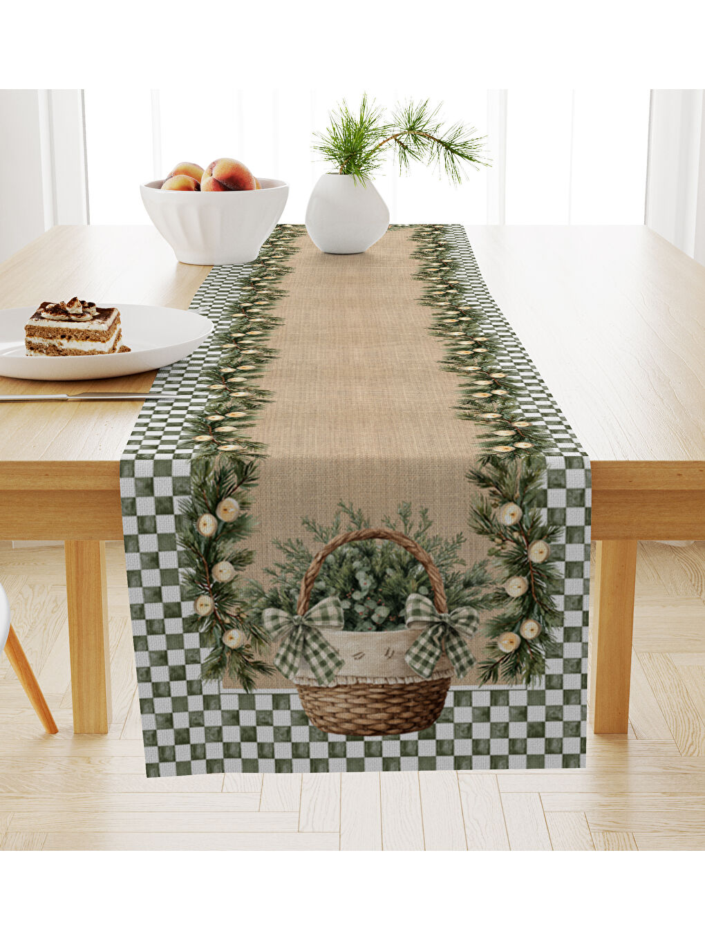 Yeşil Kadife Dokulu Yılbaşı Temalı Runner 40x140 cm-1