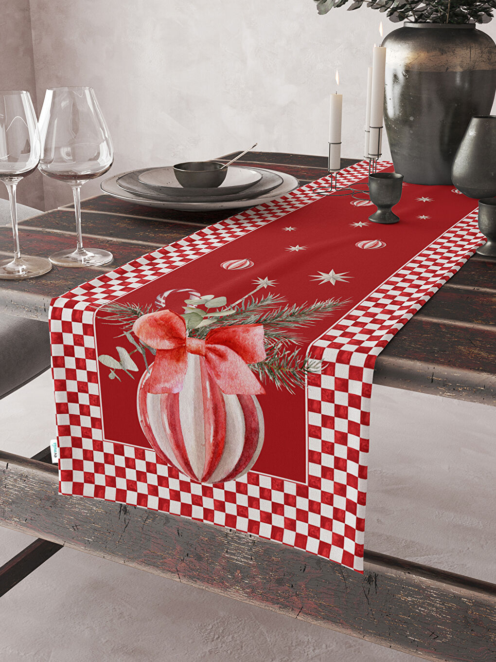 Karışık Kadife Dokulu Yılbaşı Temalı Runner 40x140 cm