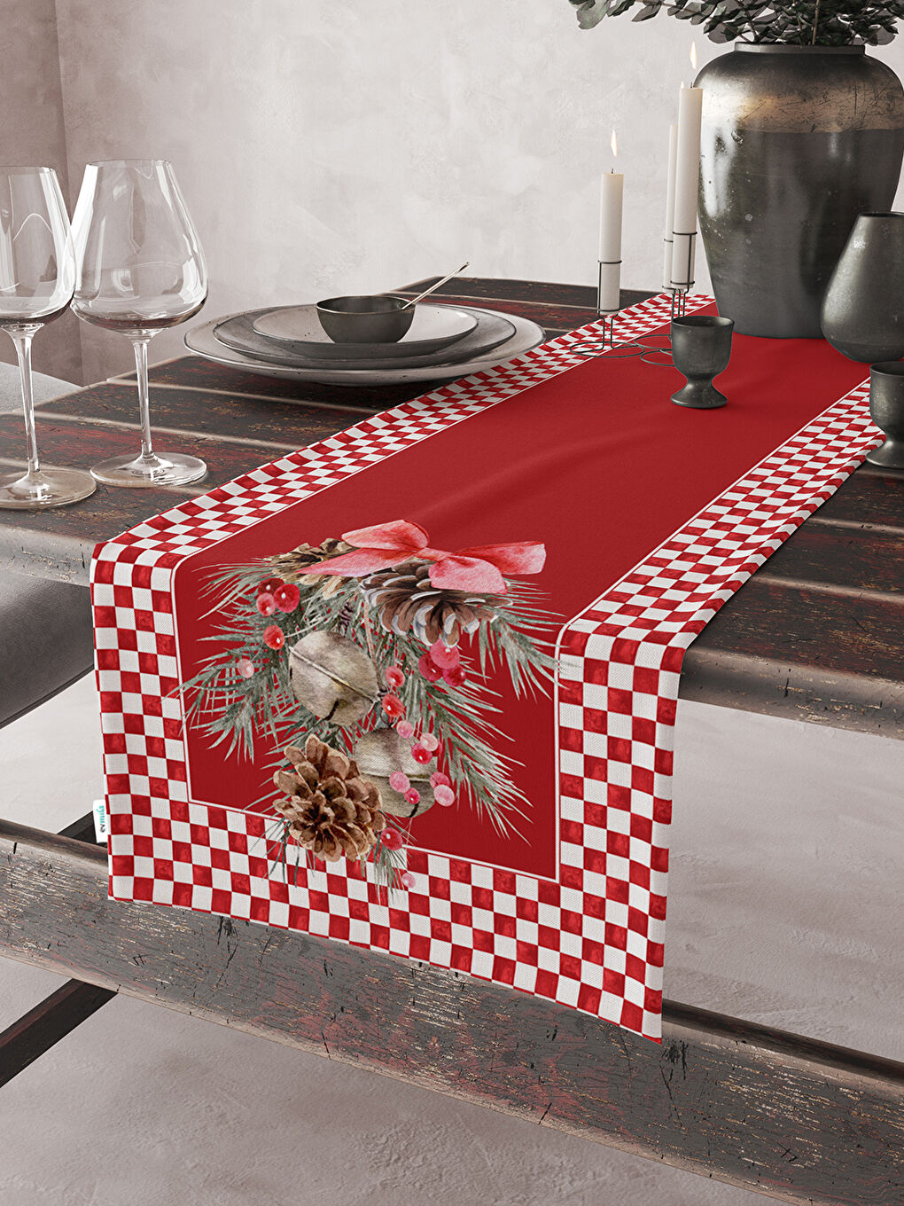 Kırmızı Kadife Dokulu Yılbaşı Temalı Runner 40x140 cm