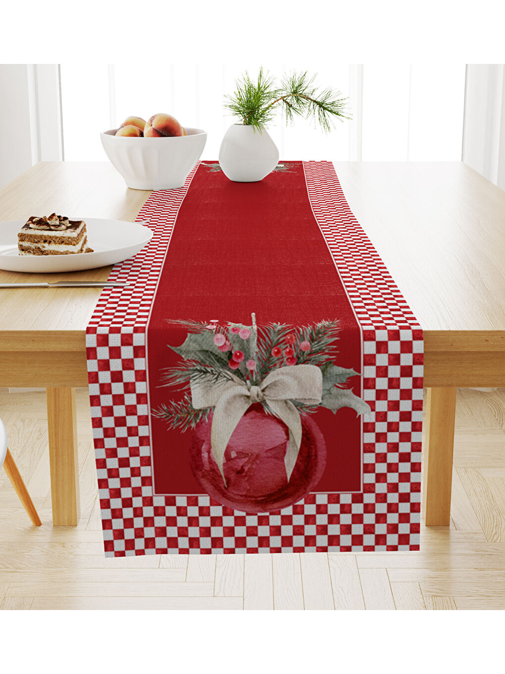 Kırmızı Kadife Dokulu Yılbaşı Temalı Runner 40x140 cm-1