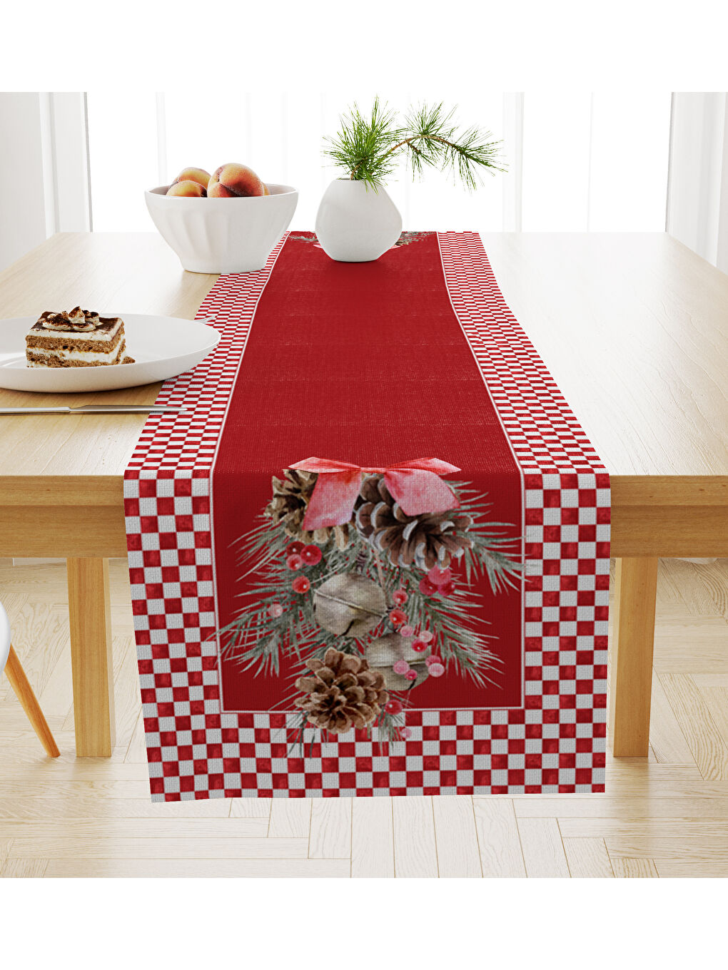 Kırmızı Kadife Dokulu Yılbaşı Temalı Runner 40x140 cm-1