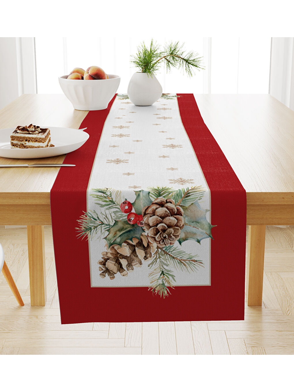 Kırmızı Kadife Dokulu Yılbaşı Temalı Runner 40x140 cm-1