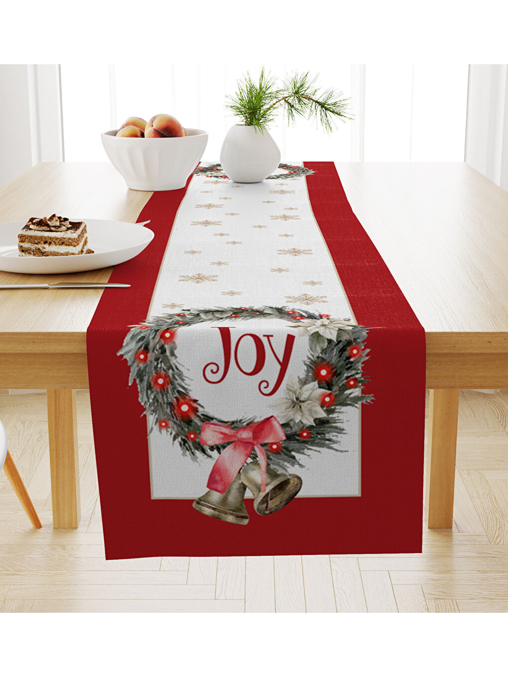 Kırmızı Kadife Dokulu Yılbaşı Temalı Runner 40x140 cm-1