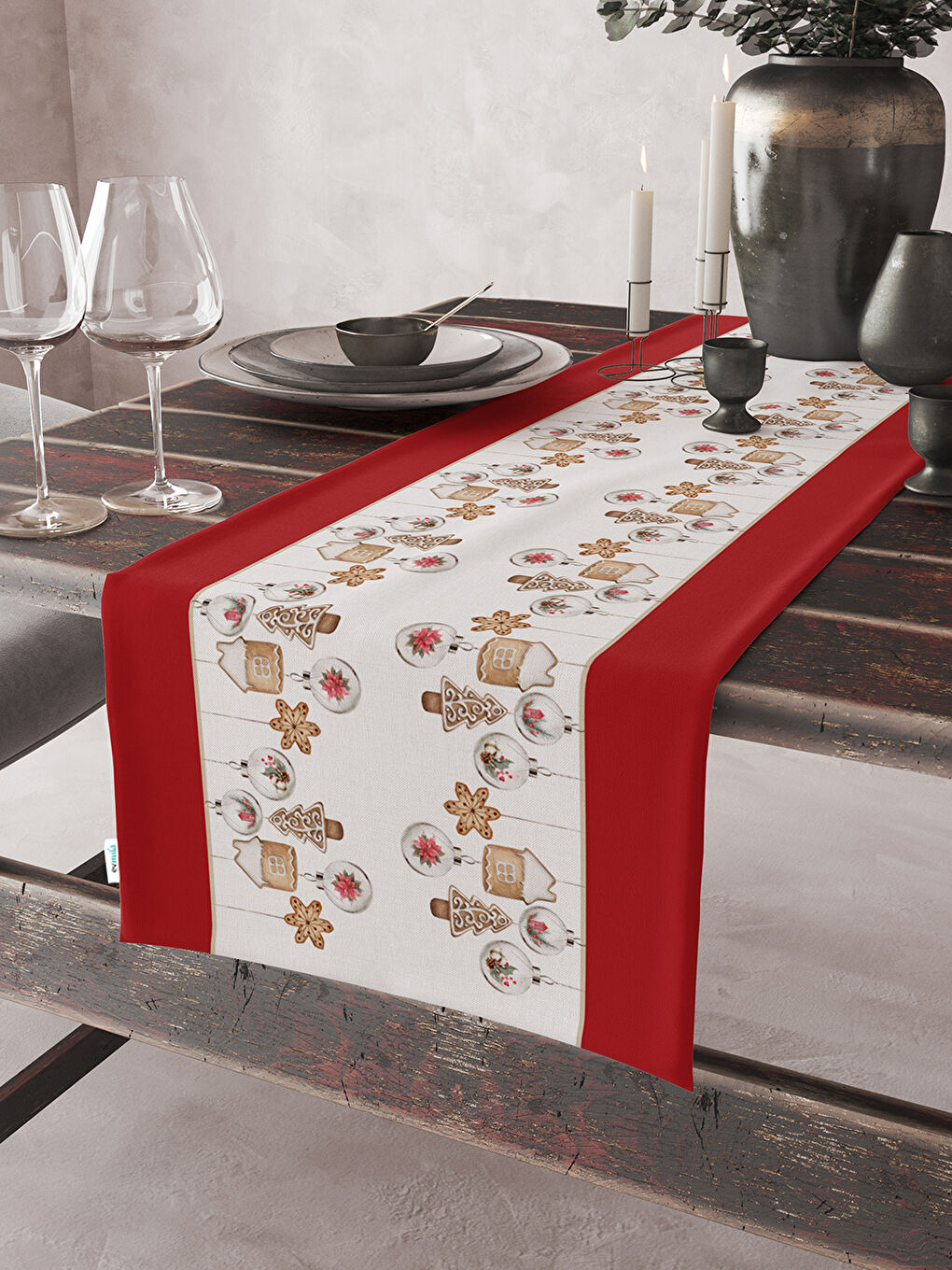 Karışık Kadife Dokulu Yılbaşı Temalı Runner 40x140 cm