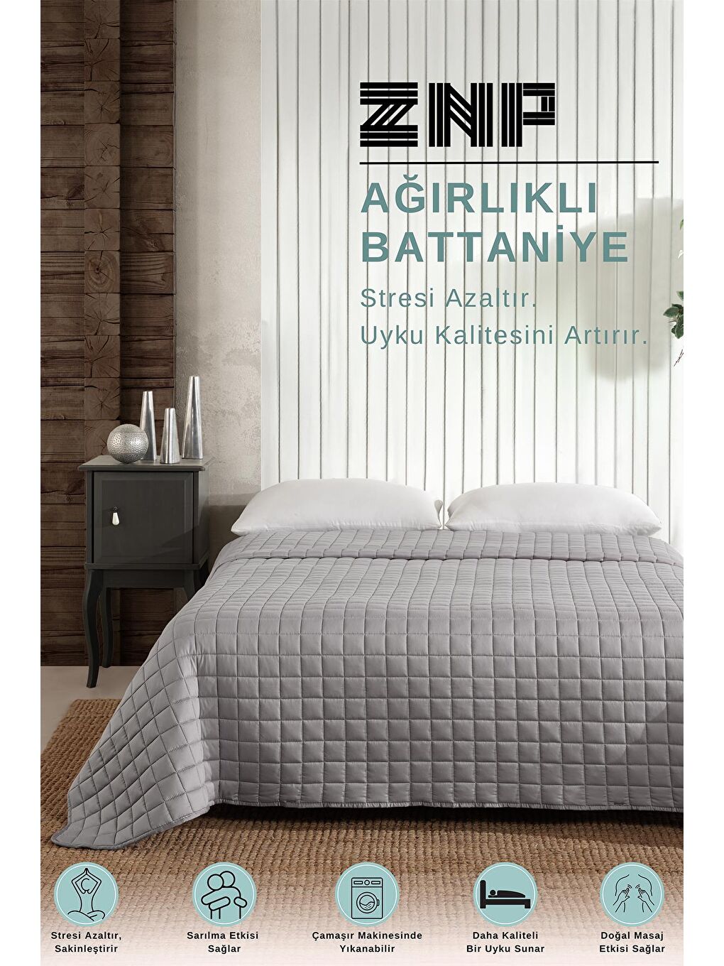 Gri %100 Pamuk Tek Kişilik Yorganı 6 Kg 155x215 Cm