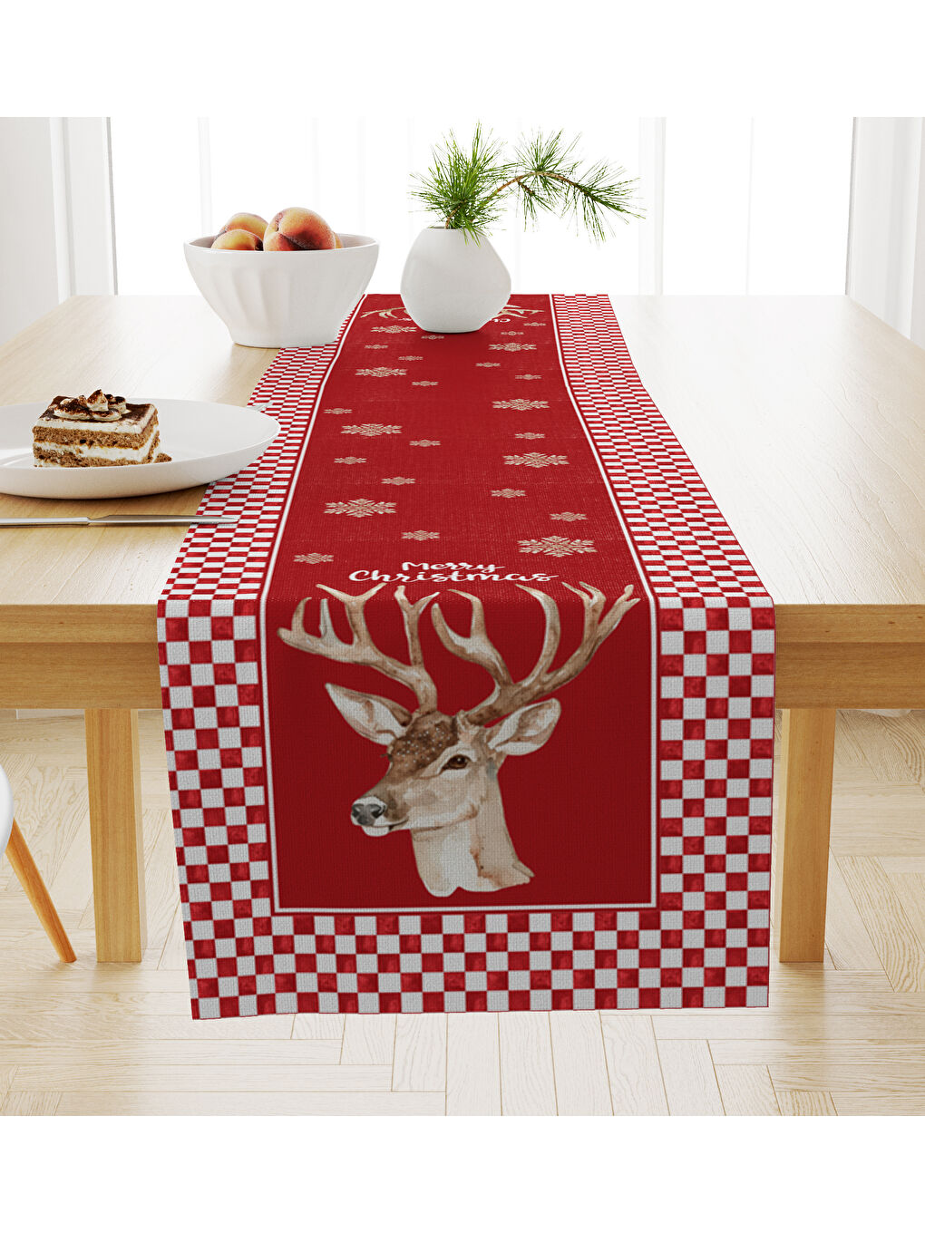 Kırmızı Kadife Dokulu Yılbaşı Temalı Runner 40x140 cm-1