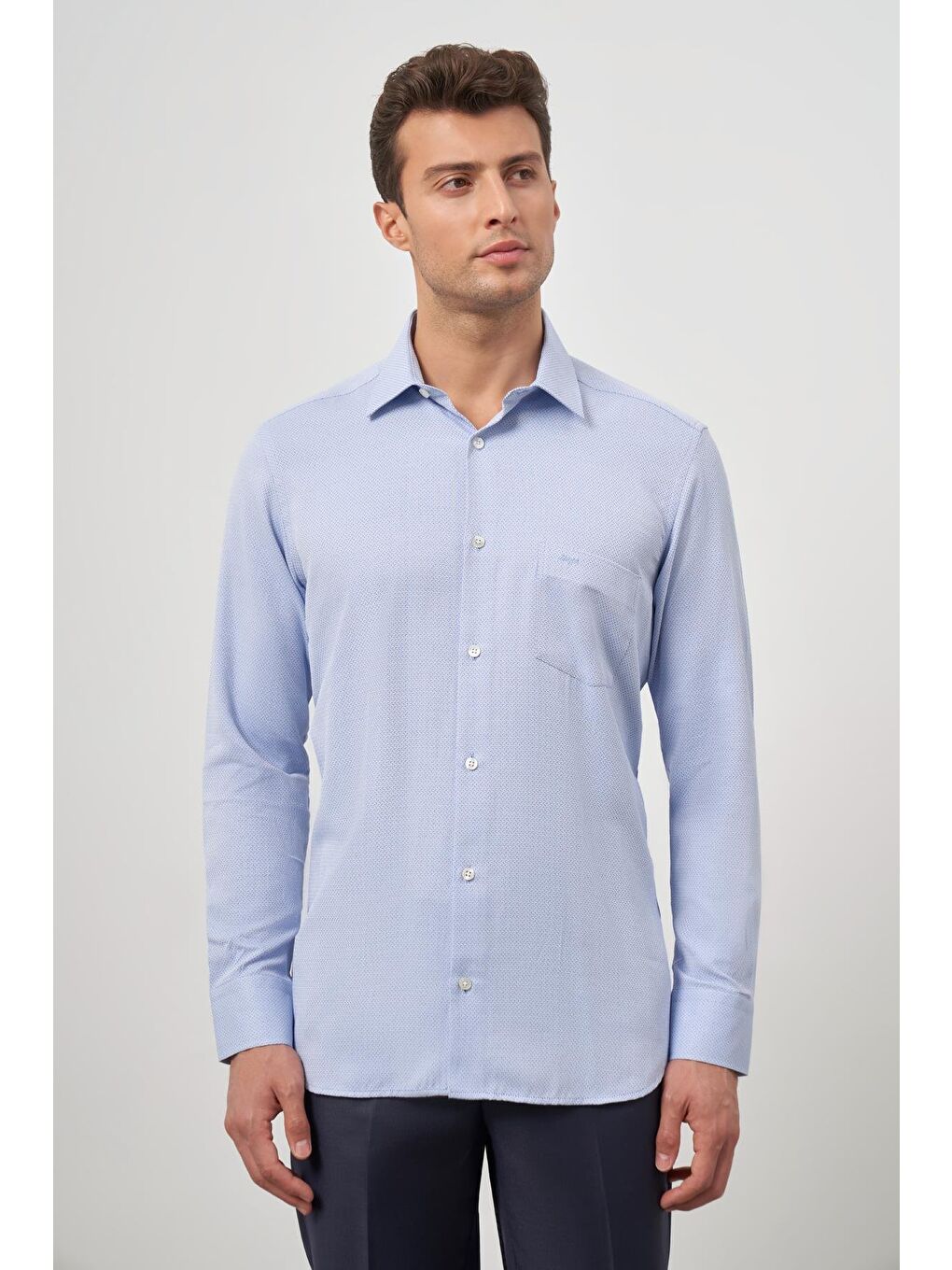 Mavi Uzun Kol Kendinden Desenli Armürlü 041 Sert Yaka Classic Comfort Fit Gömlek 1004245156