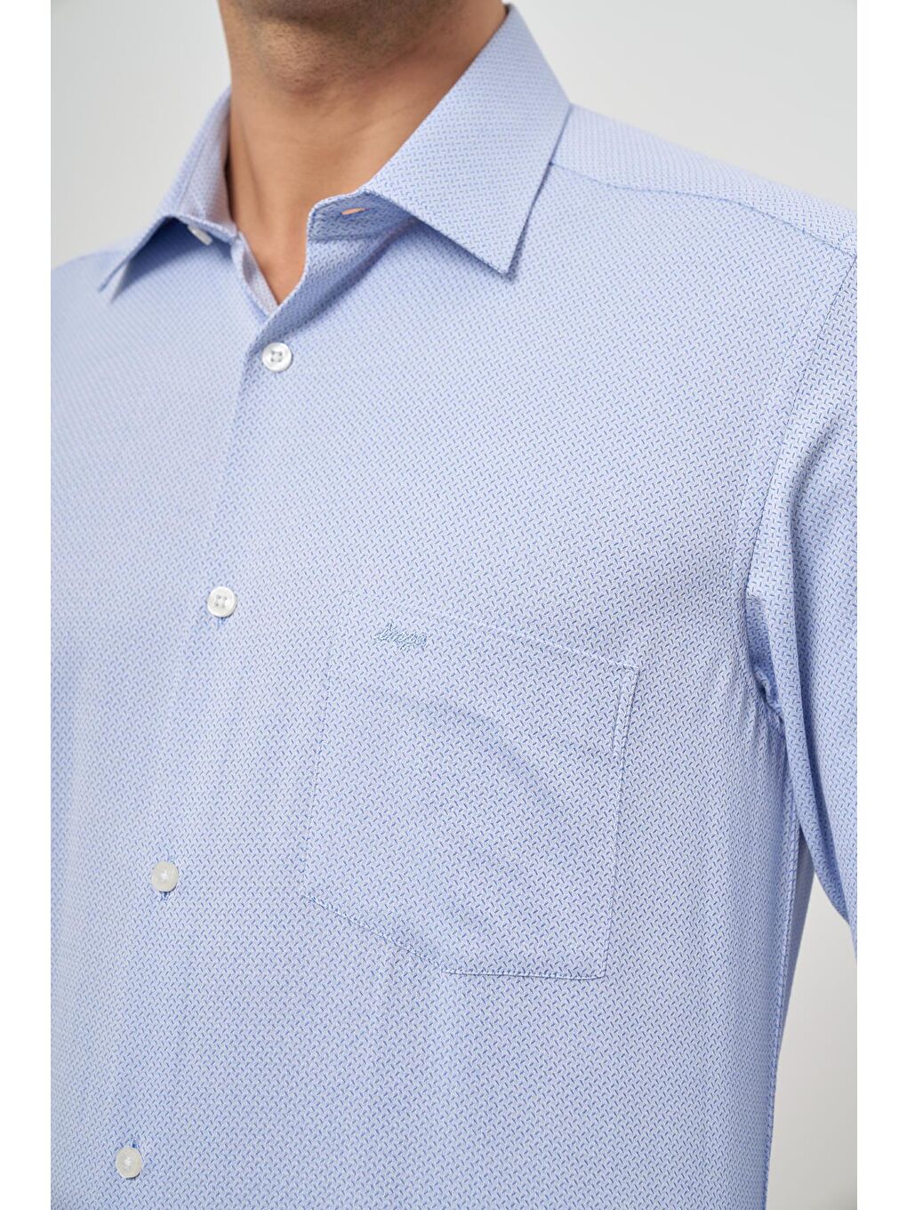 Mavi Uzun Kol Kendinden Desenli Armürlü 041 Sert Yaka Classic Comfort Fit Gömlek 1004245156-5