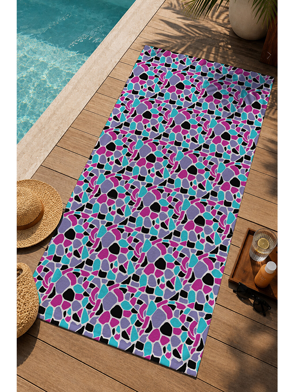 Turkuaz Renkli Leopar Desenli 70x150 Cm Dijital Baskılı Plaj Ve Banyo Havlusu