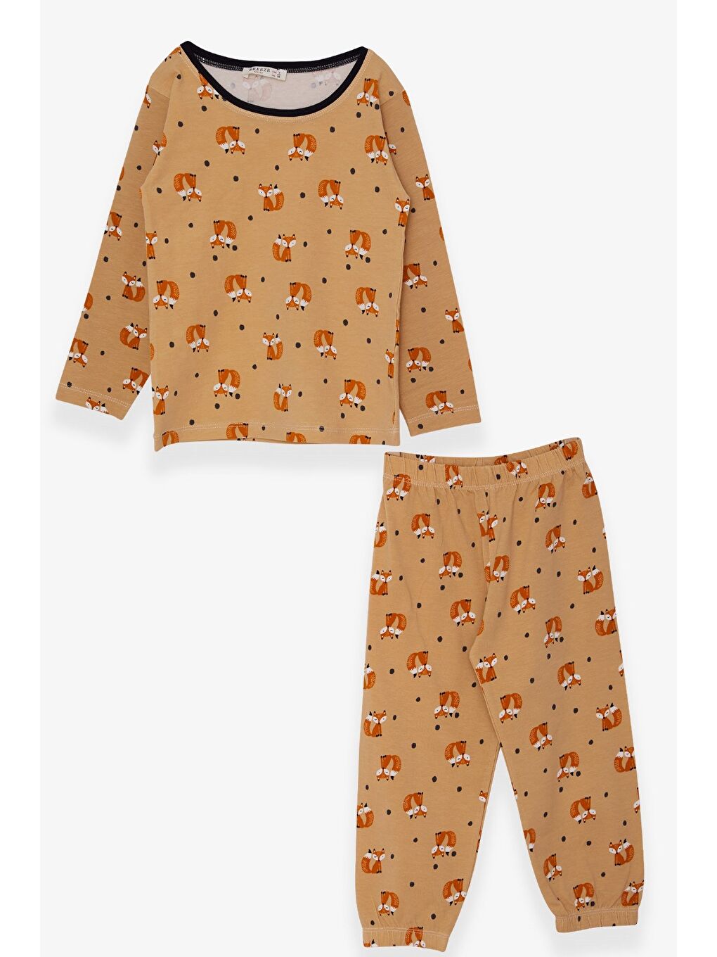 Kız Bebek Pijama Takımı Tilkicik Desenli Açık Kahverengi (9 Ay-1 Yaş)