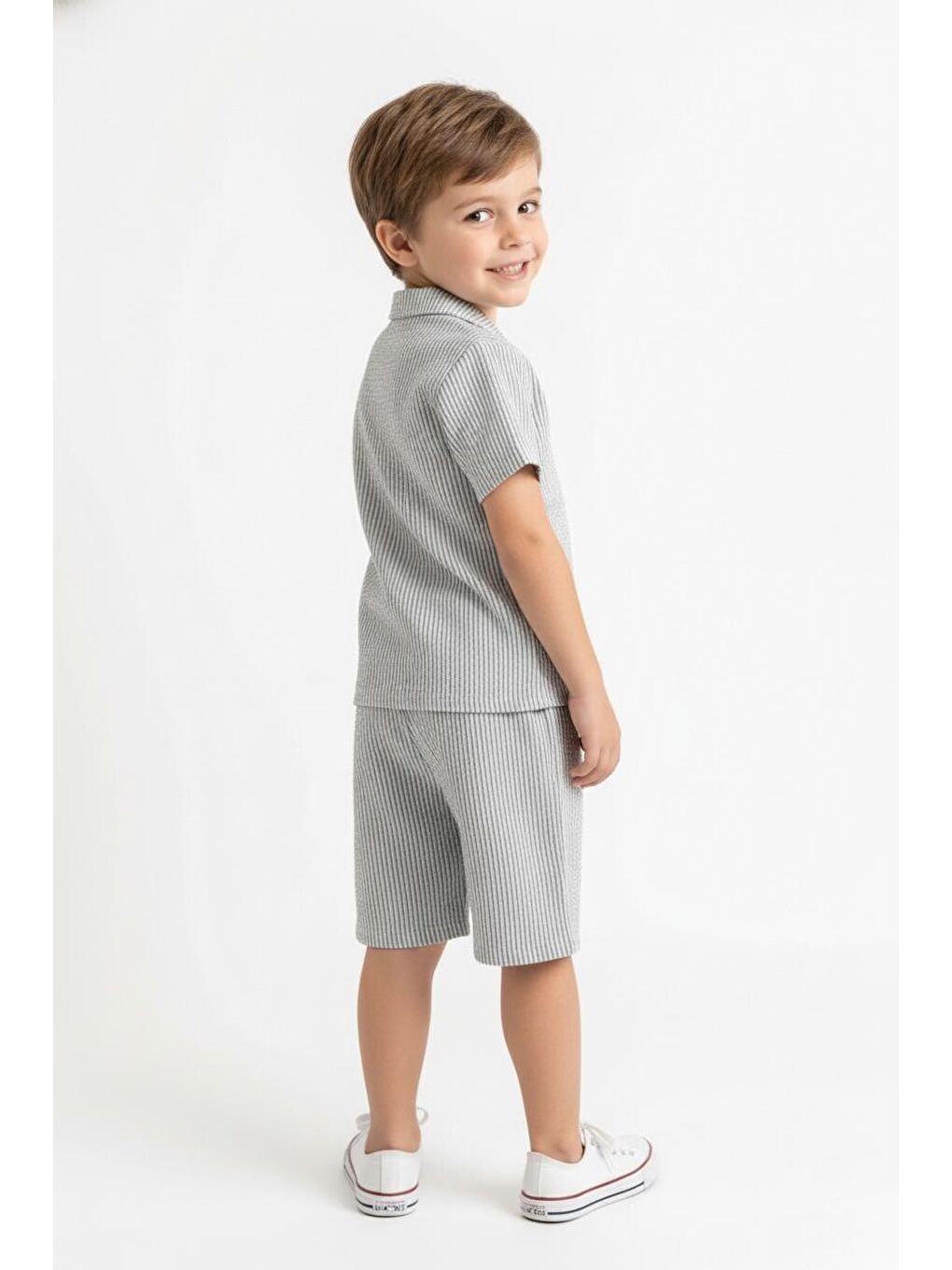 Bej Bürümcük Gömlek Şort 2li Takım-1