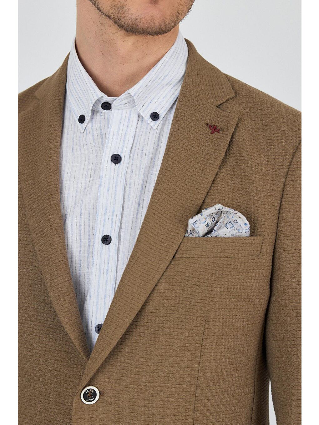 Kahverengi Koyu Vizon Mono Yaka Gofreli  Esnek 6 Drop Slim Fit Casual  Ceket 1002250125-3