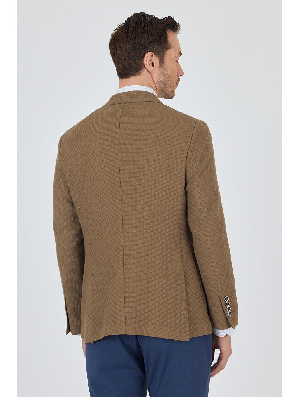 Kahverengi Koyu Vizon Mono Yaka Gofreli  Esnek 6 Drop Slim Fit Casual  Ceket 1002250125-4