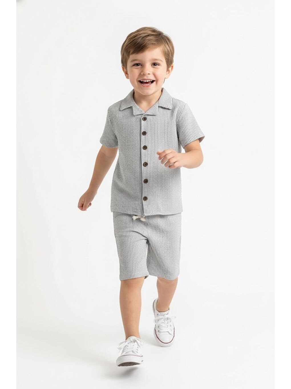 Bej Bürümcük Gömlek Şort 2li Takım-2