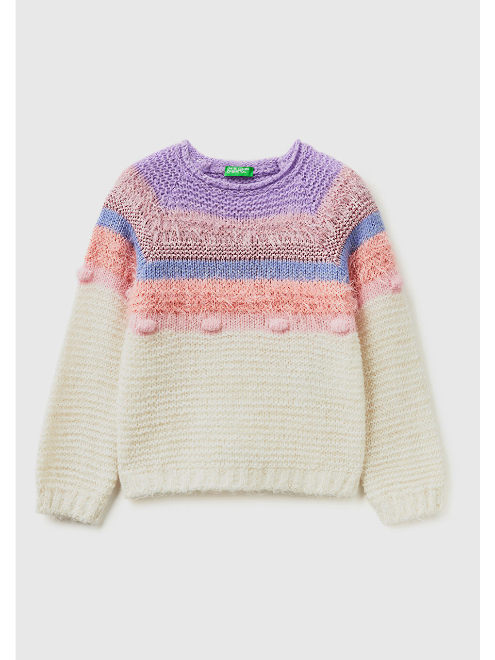 Ekru Kız Çocuk Krem Mix Suluboya Baskılı Balon Kollu Kazak