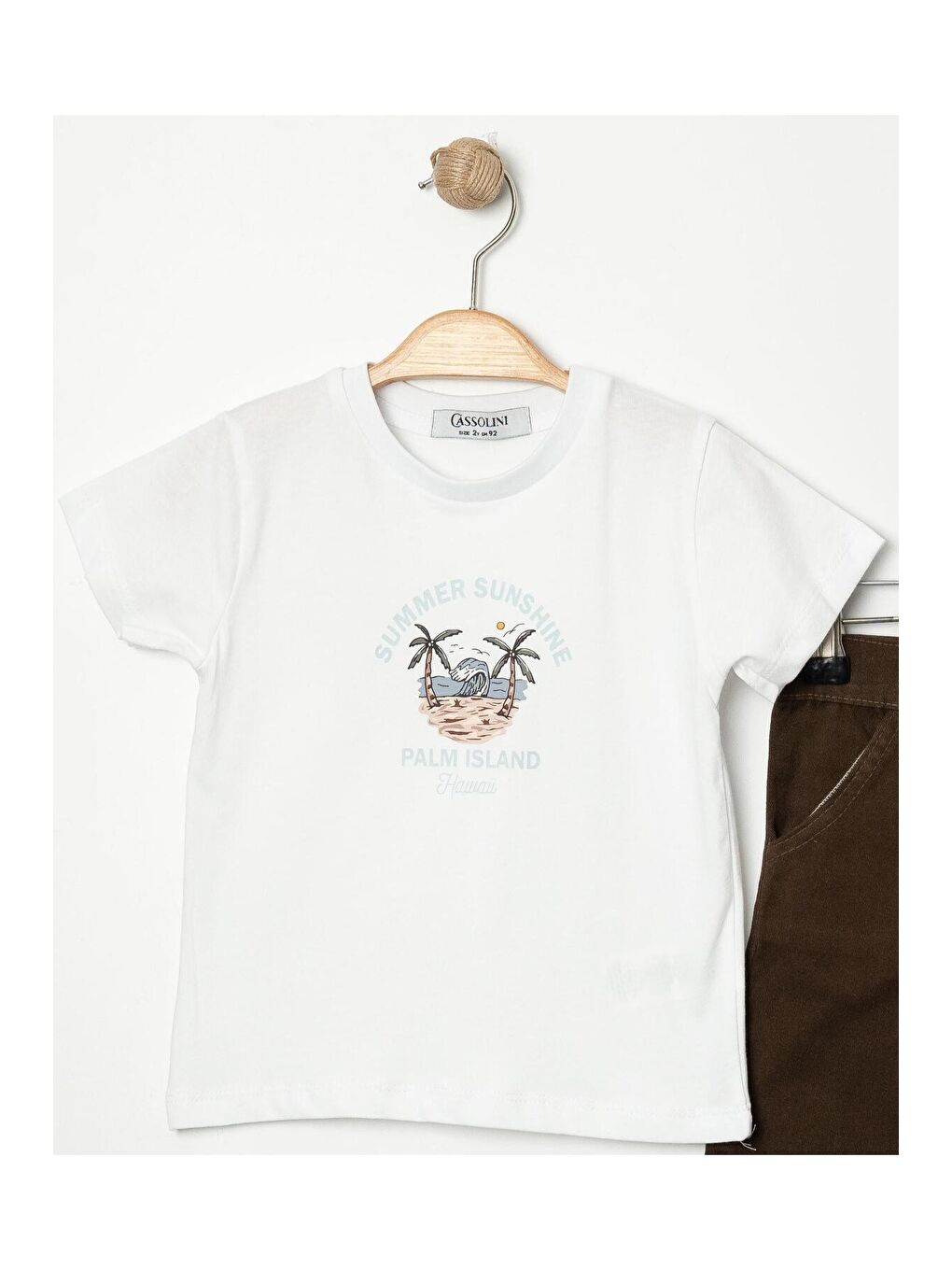 Kahverengi Tarz Gömlekli Çizgili Belden Ayarlanabilir Kısa Kollu Şortlu 3'lü Takım-6