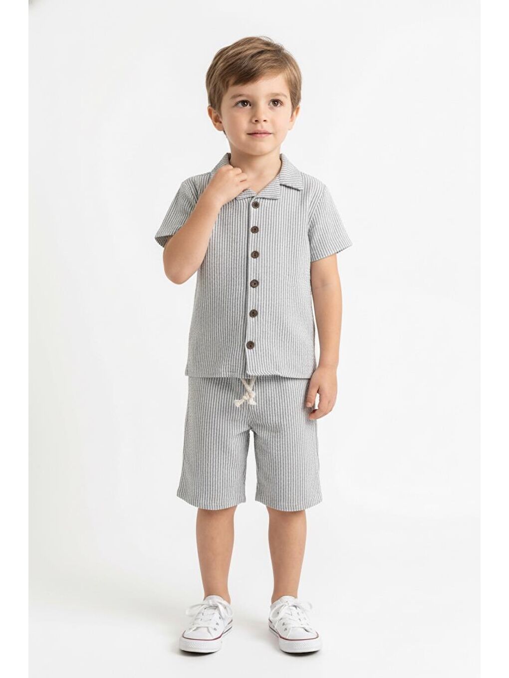 Bej Bürümcük Gömlek Şort 2li Takım-3