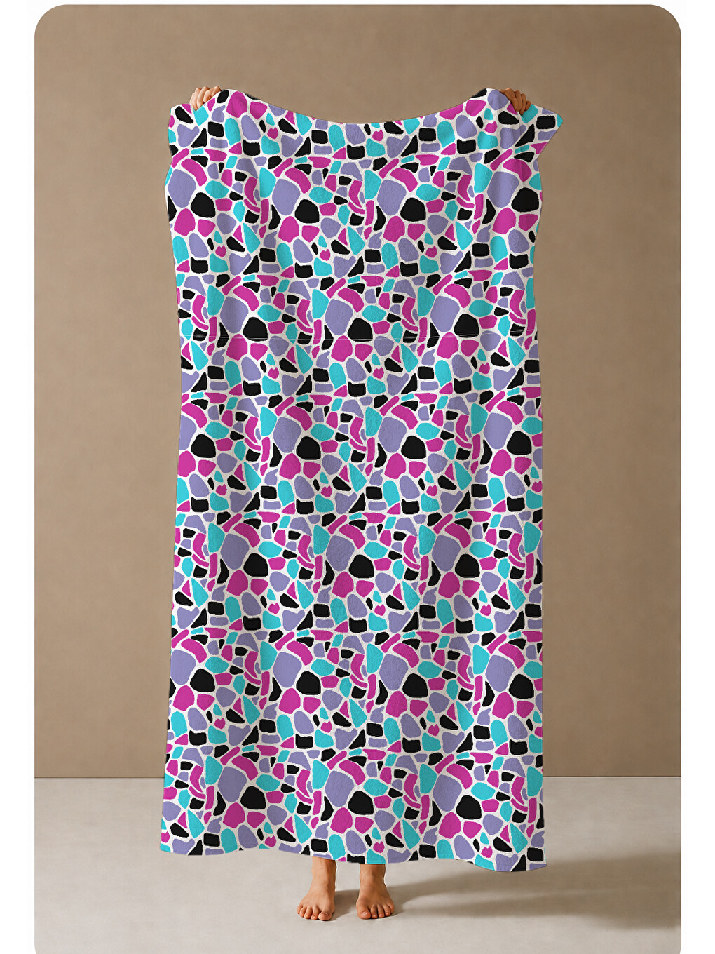Turkuaz Renkli Leopar Desenli 70x150 Cm Dijital Baskılı Plaj Ve Banyo Havlusu-2