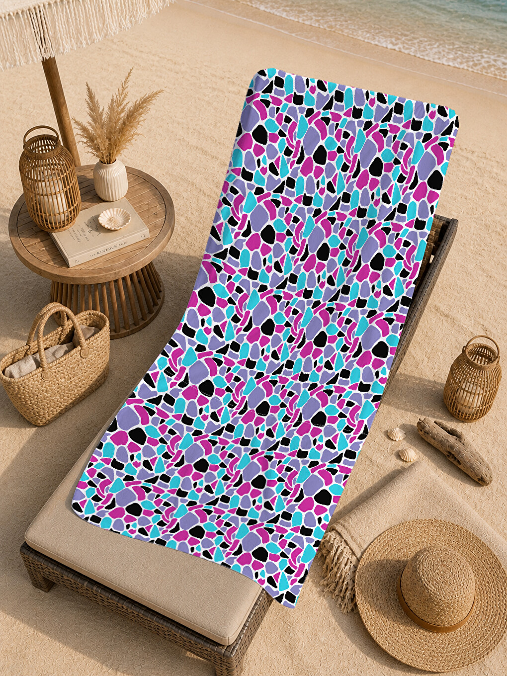 Turkuaz Renkli Leopar Desenli 70x150 Cm Dijital Baskılı Plaj Ve Banyo Havlusu-3