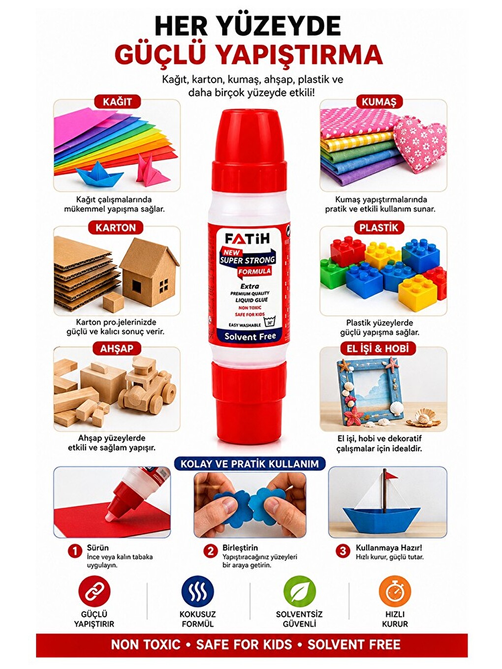 Sıvı Yapıştırıcı Çift Uçlu Şeffaf 30ml 6 Adet Fatih Çift Taraflı Uhu Kağıt Karton Yapıştırıcısı Okul-2