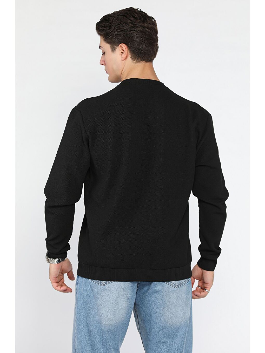 Siyah Bisiklet Yaka Erkek Triko Kazak-2